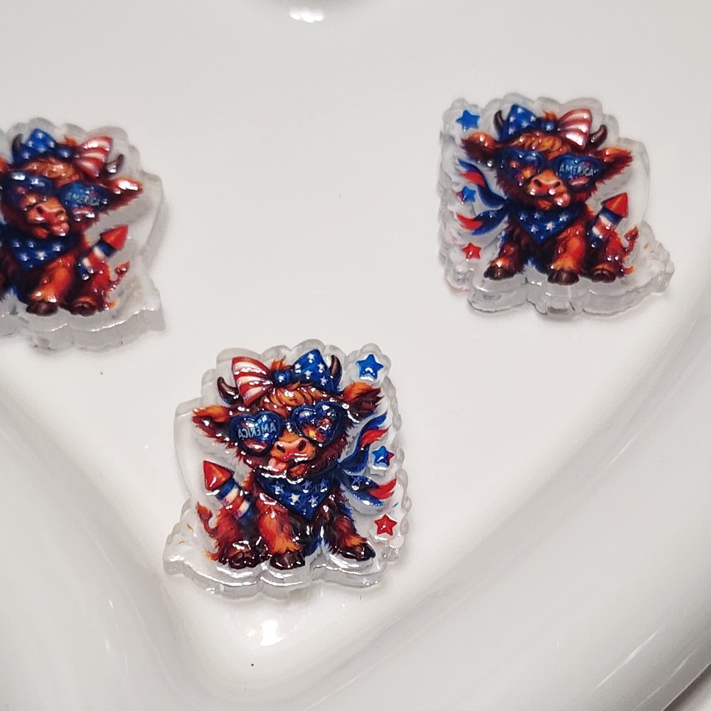 Patriotic Cow Beads 2 Pcs Focal Beads Beaded Pen Jewelry Charms Acrylic USA